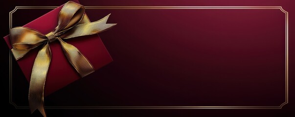 Elegant burgundy card with two gold ribbons and luxurious gift box for festive occasions