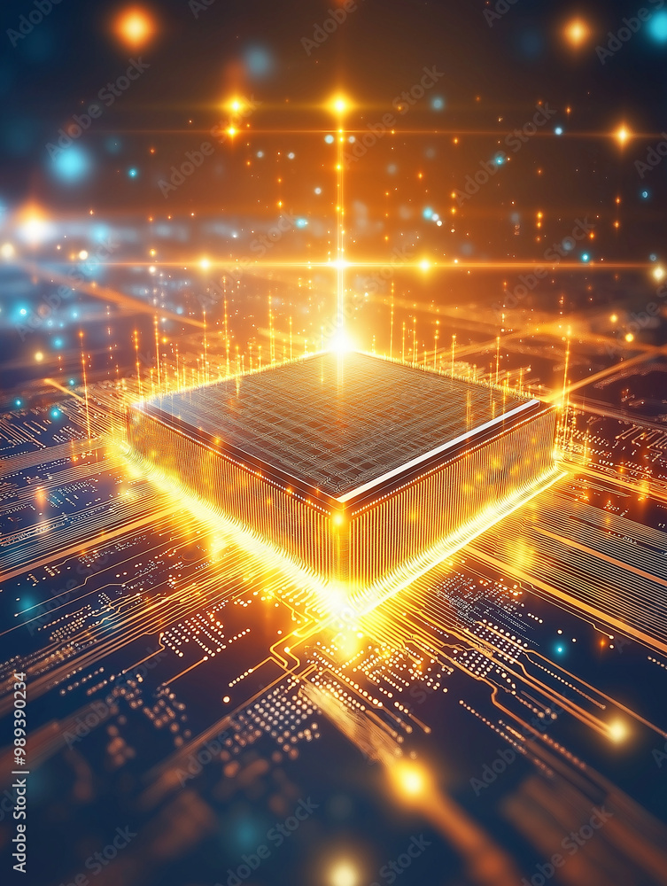 Aufkleber square orange bright microprocessor computer chip