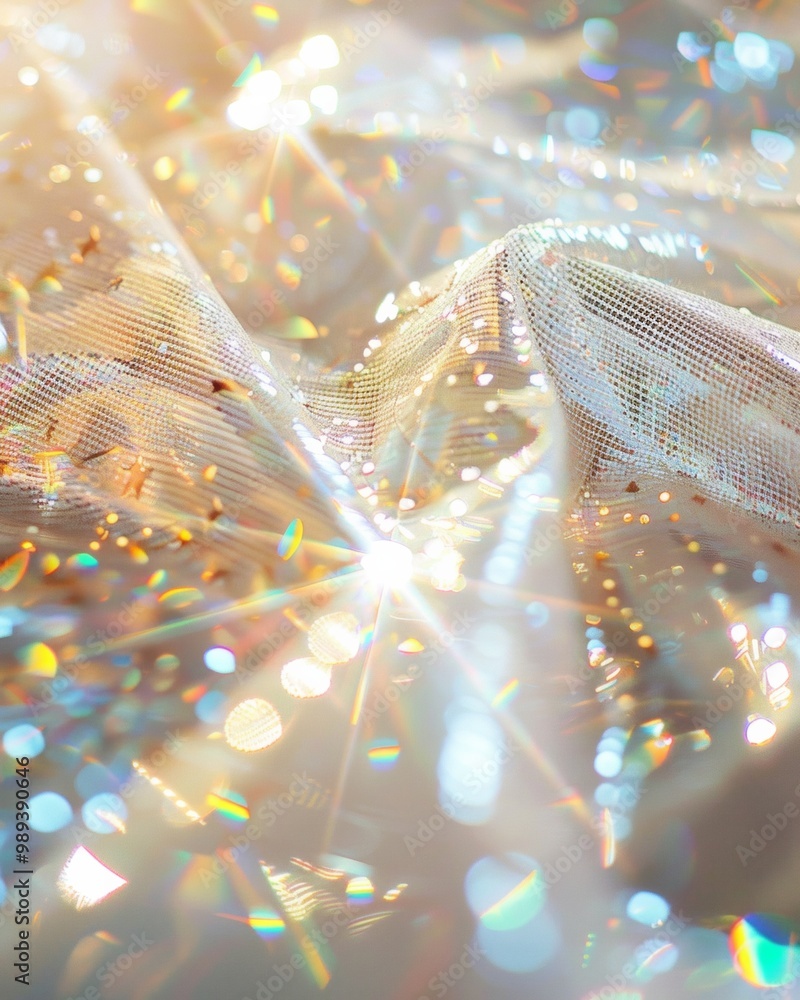 Poster magical star sequin fabric close-up with sparkling details in natural light