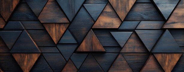 Obraz premium Dark Wood Triangle Pattern Wall - Abstract Geometric Texture