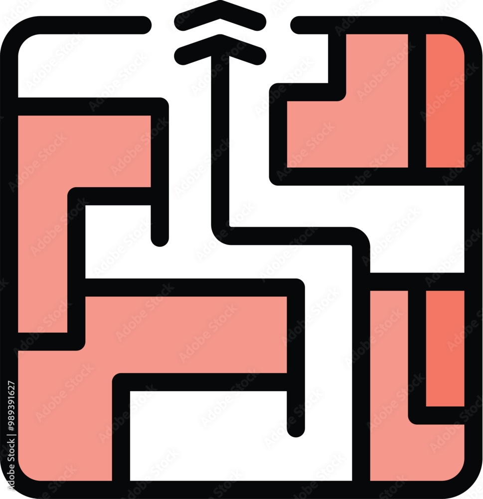 Poster maze with a path leading to a single up arrow is showing a concept of finding solution
