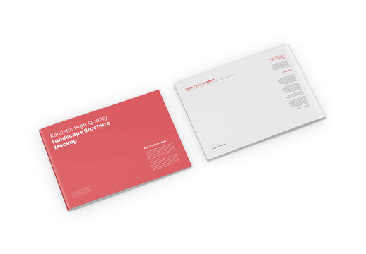 Landscape Brochure Mockup - Cover and Back Cover - Half Side View