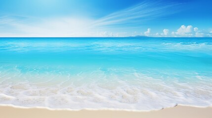 Stunning tropical beach panorama  where the vast sky meets the serene seascape horizon