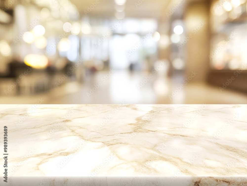 Poster Minimalist Marble Table in Soft-Focus Retro Interior with Warm Ambient Lighting, Featuring Nostalgic and Serene Atmosphere for Product Display