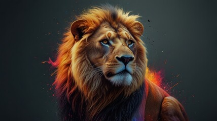 Naklejka premium Majestic Lion with a Splash of Color