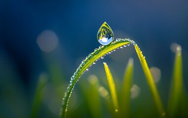 Capturing Purity: Dewdrop Magnifying Blade of Grass Symbolizing Clarity and Serenity
