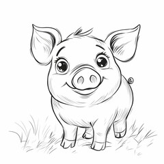 Cute Pig Illustration in Grass