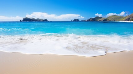 Breathtaking tropical beach panorama  a seascape of sky meeting sea in stunning horizon view
