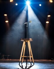 Stage setup for stand-up comedy with a microphone and stool, stand up comedy