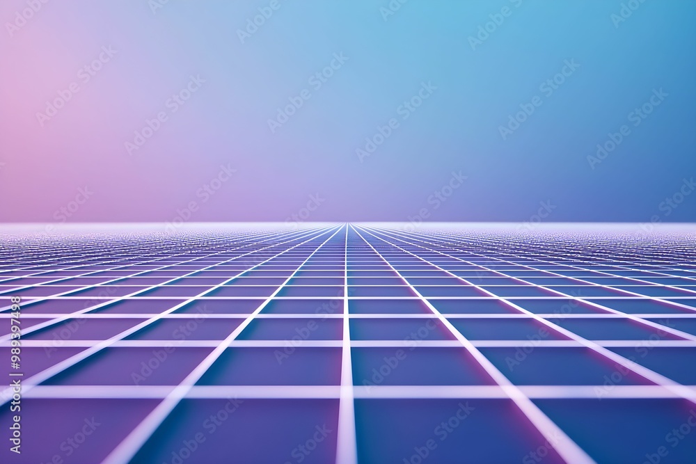 Poster vibrant grid pattern extending towards the horizon at twilight