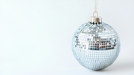 Fototapeta premium Silver disco ball is hanging from a string