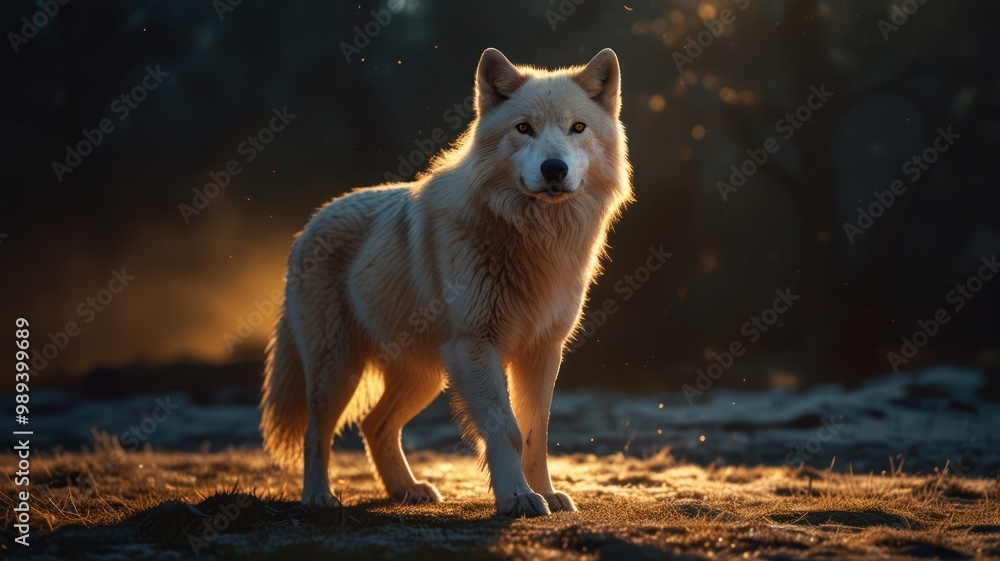 Poster Majestic Wolf at Sunset