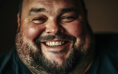 Obraz premium Joyful Close-up: High Detail Portrait of Overweight Person Smiling with Soft Emotions