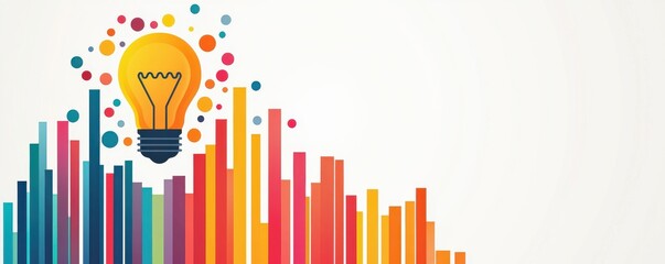 Colorful light bulb illustration with vibrant bar graph and dots symbolizing creativity and innovation