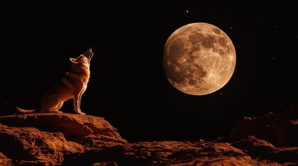 Wolf Howling at the Full Moon