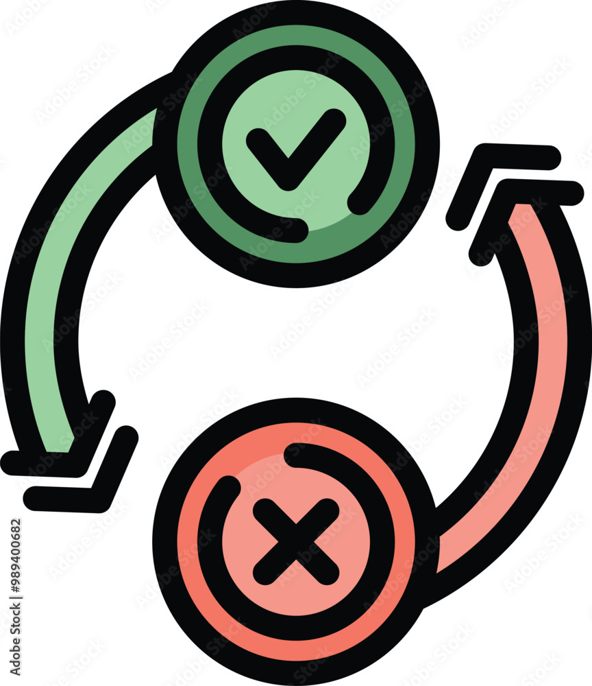 Poster circular arrows connecting checkmark and cross symbols representing a continuous cycle of true or fa