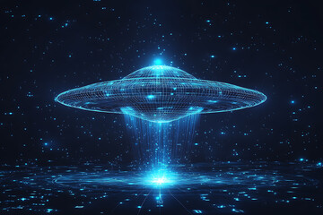 Obraz premium UFO at wireframe plexus style with glow