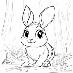 Cute Bunny Illustration for Coloring
