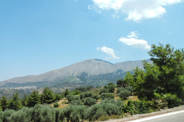 Obraz premium Panorama view on a clear summer day full of sun. Panorama of the island of Rhodes. 
