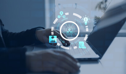Engineer using laptop for optimization software AI bot with a Comprehensive Guide.Leveraging...