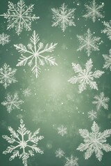 Silvery Light Green Christmas Background with Snowflakes, Creating an Atmosphere of Freshness
