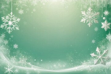 Silvery Light Green Christmas Background with Snowflakes, Creating an Atmosphere of Freshness