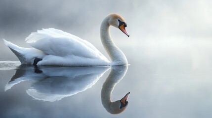 Elegant Swan on a Misty Morning