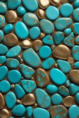 Scatter of Turquoise and Gold Stones Forming a Mosaic to Create a Picturesque Background