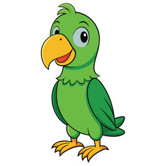 Cartoon green parrot isolated on white background