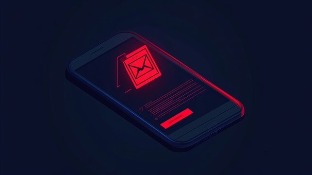 A vector illustration warning of mobile fraud, phone scams, and online threats, depicting a mobile fraud alert with spam distribution or malware virus notifications against a dark background