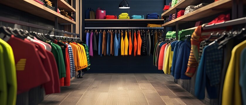 A vibrant clothing store interior showcasing an array of colorful garments on hangers, inviting a fresh shopping experience.