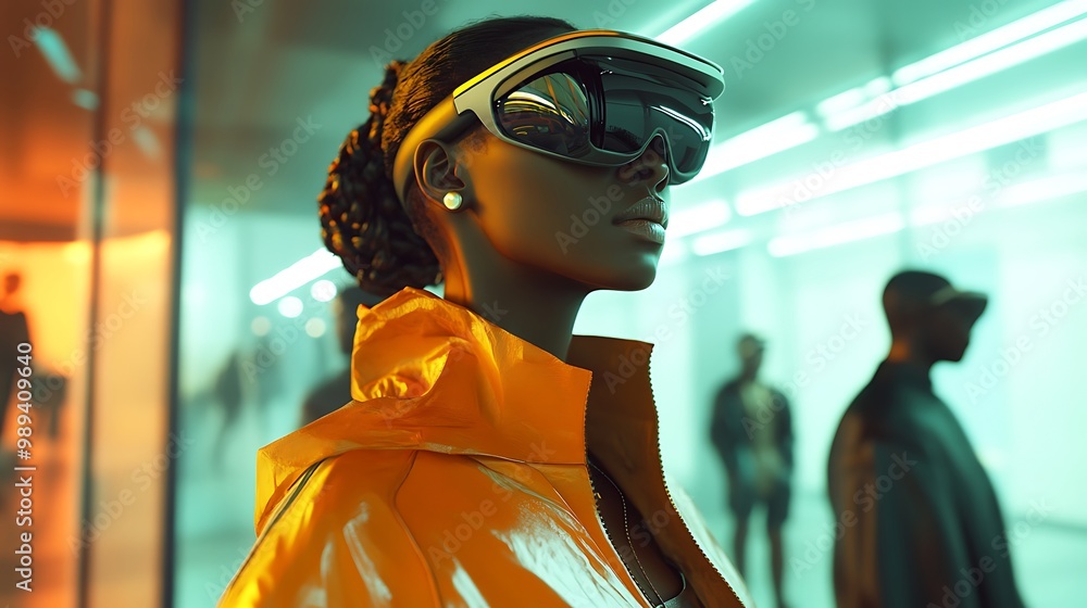 Aufkleber futuristic 3d render of diverse people in vibrant attire with dynamic lighting in high-tech setting