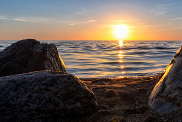 Summer sunset on Lake Peipus. Pskov region