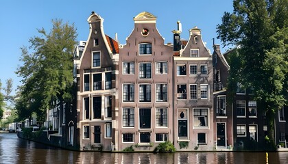 Fototapeta premium Dutch Canal House with Gabled Roof