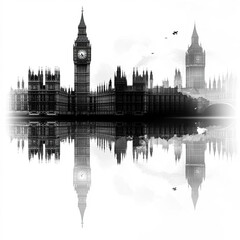 London Skyline Silhouette, Illustration Isolated On White Background