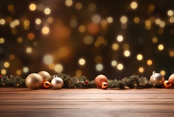 Fototapeta premium Christmas Tabletop With Lights And Ornaments