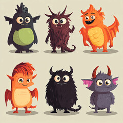 Set of funny monsters  Set of cute cartoon monsters. Flat illustration isolated on white background.