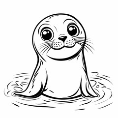 Obraz premium Cute Seal Illustration with Big Eyes