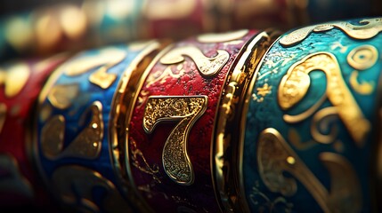 Photorealistic Close-Up of Intricately Textured Lucky Numbers with Reflective Surfaces