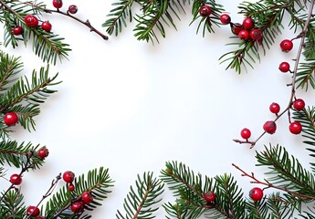 Christmas Fir Branches & Red Berries Frame