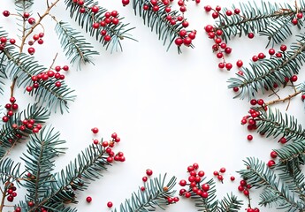 Christmas Card Fir Branches With Red Berries