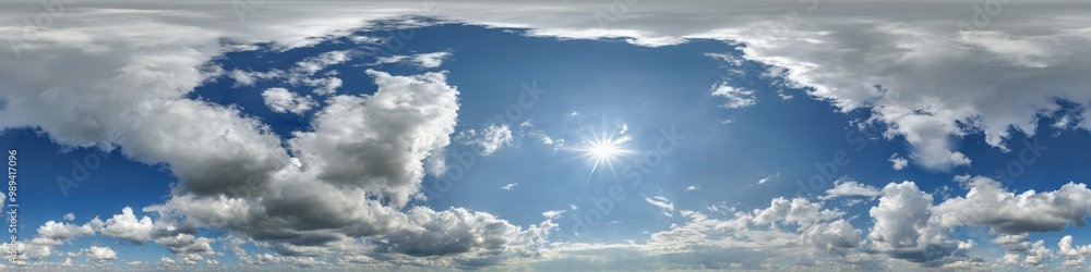 Wall mural blue sky hdri 360 panorama view with awesome white clouds with zenith for use in 3d graphics as sky 