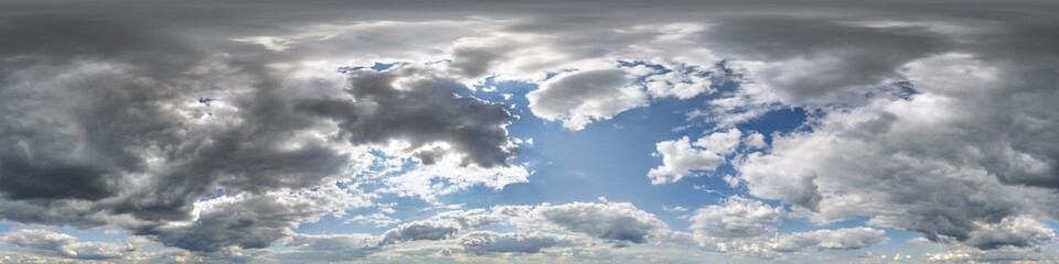 sky hdri 360 panorama with dark clouds before storm in seamless equirectangular projection for use...