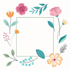 Minimalist Watercolor Floral Frame with Hand-Drawn Flowers and Leaves