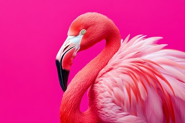 Bright Flamingo Against Pink Background