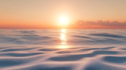 Serene Sunrise: Symmetrical Sand Patterns on Beach with Peach Sky and Bright Sun - Zen Energy 3D Render