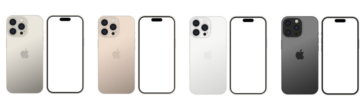 Set of latest iPhone 16 pro, 16 pro max. smartphone mobile or cellphone template mockup collection. Gadget and devices group stock vector. Empty perspective with different angles display mobile 