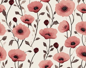 seamless pattern with a digital illustration of poppies