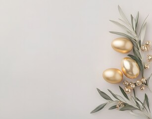 Golden Easter Eggs & Olive Branch Wreath Flat Lay