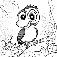 Obraz premium Cute Cartoon Bird Illustration on a Branch Coloring Page